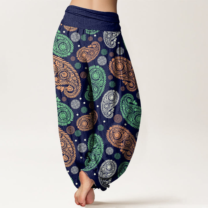 Haremshose mit elastischer Taille für Damen, Buddha Stones, Cashew-Blumen, Blätterranken, Sonnenblumen-Muster - image 9