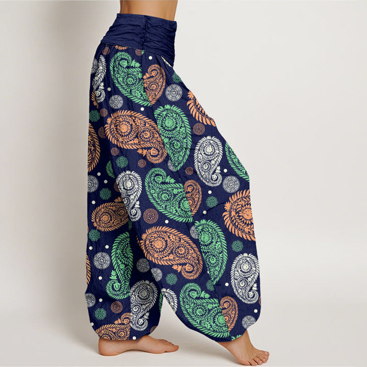 Haremshose mit elastischer Taille für Damen, Buddha Stones, Cashew-Blumen, Blätterranken, Sonnenblumen-Muster - image 10