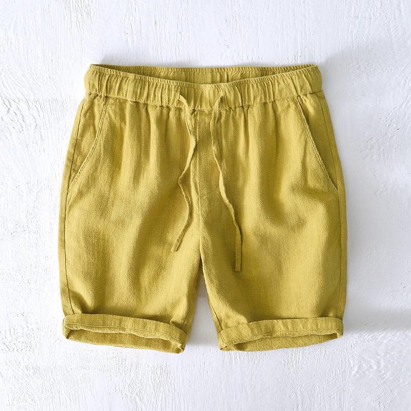 Buddha Stones Sommer-Shorts aus Baumwolle und Leinen mit einfarbigem Kordelzug und elastischer Taille für Herren mit Taschen - GelbGrün - US/ UK/AU44,EU54 (4XL) - image 11