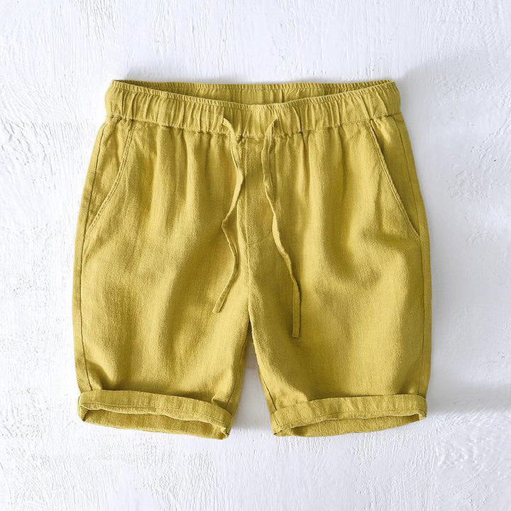 Buddha Stones Sommer-Shorts aus Baumwolle und Leinen mit einfarbigem Kordelzug und elastischer Taille für Herren mit Taschen - GelbGrün - US/ UK/AU44,EU54 (4XL) - image 11