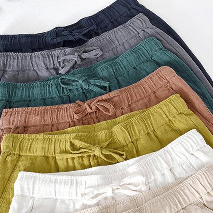 Buddha Stones Sommer-Shorts aus Baumwolle und Leinen mit einfarbigem Kordelzug und elastischer Taille für Herren mit Taschen - image 40