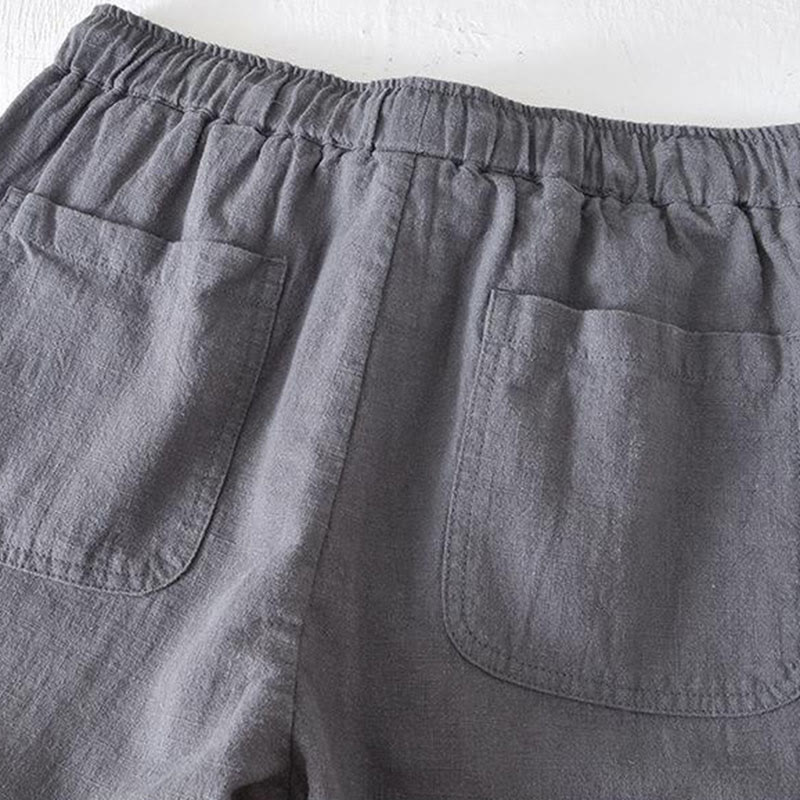 Buddha Stones Sommer-Shorts für Herren aus Ramie-Leinen-Baumwolle, einfarbig, mit Kordelzug und elastischem Bund, mit Taschen - image 18