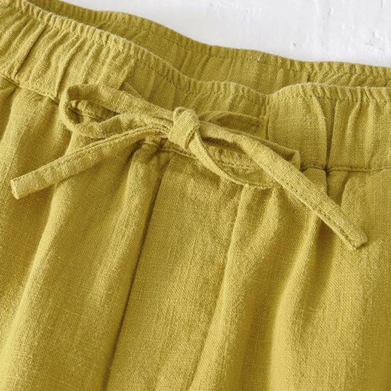Buddha Stones Sommer-Shorts aus Baumwolle und Leinen mit einfarbigem Kordelzug und elastischer Taille für Herren mit Taschen - image 12