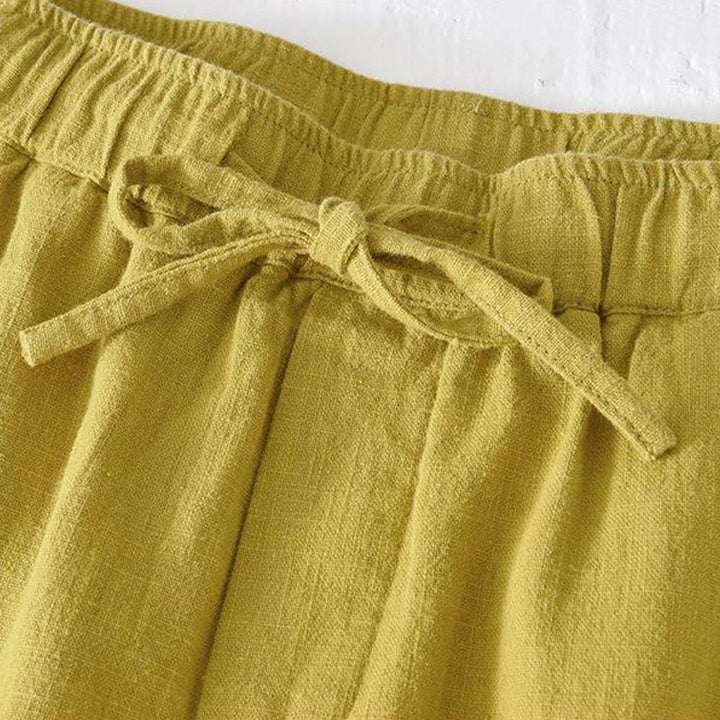Buddha Stones Sommer-Shorts aus Baumwolle und Leinen mit einfarbigem Kordelzug und elastischer Taille für Herren mit Taschen - image 12