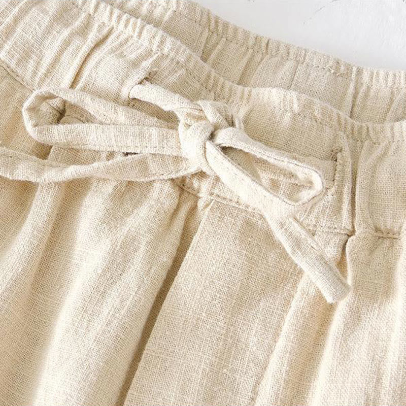 Buddha Stones Sommer-Shorts aus Baumwolle und Leinen mit einfarbigem Kordelzug und elastischer Taille für Herren mit Taschen - image 1
