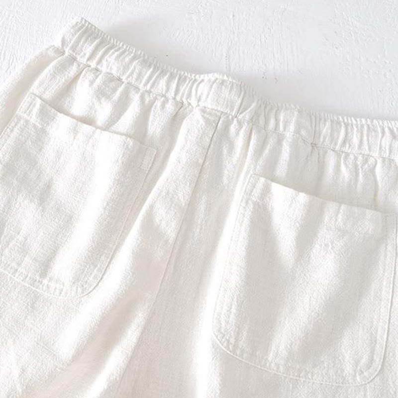 Buddha Stones Sommer-Shorts aus Baumwolle und Leinen mit einfarbigem Kordelzug und elastischer Taille für Herren mit Taschen - image 8
