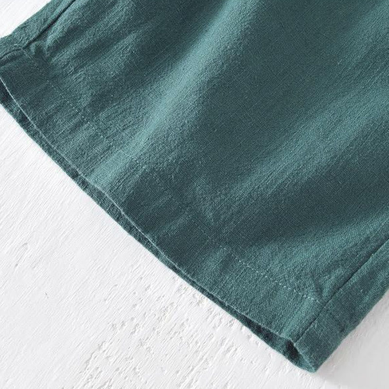 Buddha Stones Sommer-Shorts aus Baumwolle und Leinen mit einfarbigem Kordelzug und elastischer Taille für Herren mit Taschen - image 26