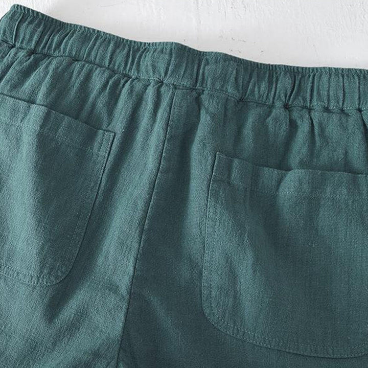 Buddha Stones Sommer-Shorts aus Baumwolle und Leinen mit einfarbigem Kordelzug und elastischer Taille für Herren mit Taschen - image 24