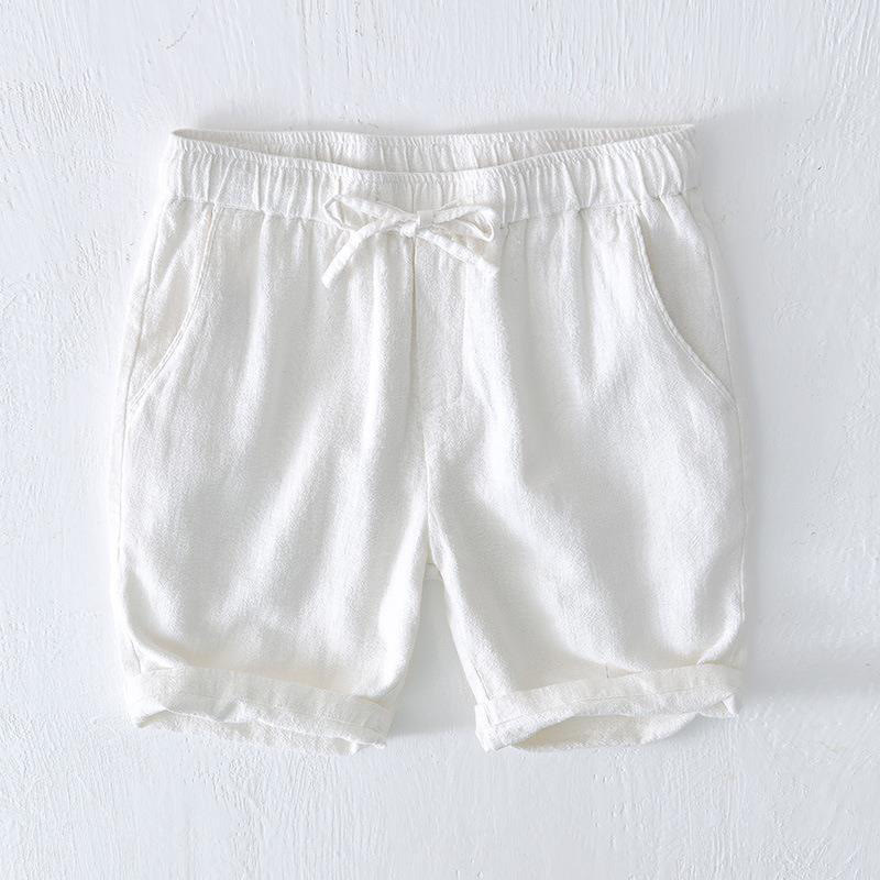 Buddha Stones Sommer-Shorts aus Baumwolle und Leinen mit einfarbigem Kordelzug und elastischer Taille für Herren mit Taschen - Weiß - US/ UK/AU44,EU54 (4XL) - image 6
