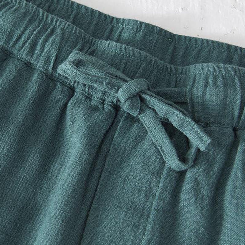 Buddha Stones Sommer-Shorts aus Baumwolle und Leinen mit einfarbigem Kordelzug und elastischer Taille für Herren mit Taschen - image 23