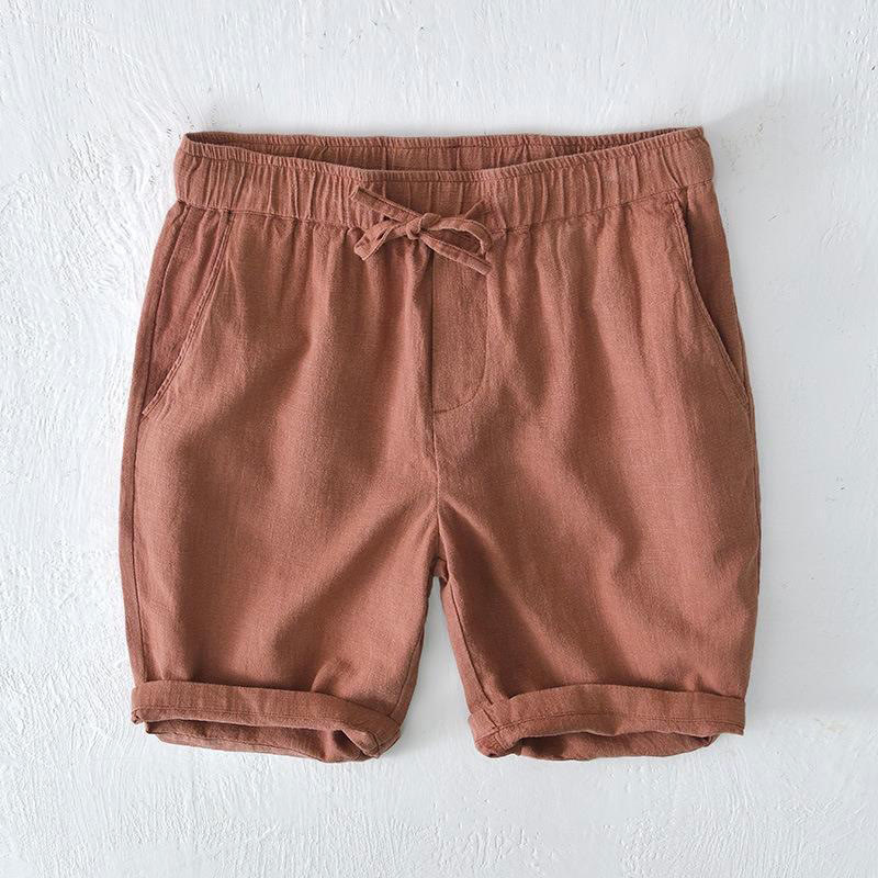 Buddha Stones Sommer-Shorts aus Baumwolle und Leinen mit einfarbigem Kordelzug und elastischer Taille für Herren mit Taschen - SandyBrown - US/ UK/AU44,EU54 (4XL) - image 34