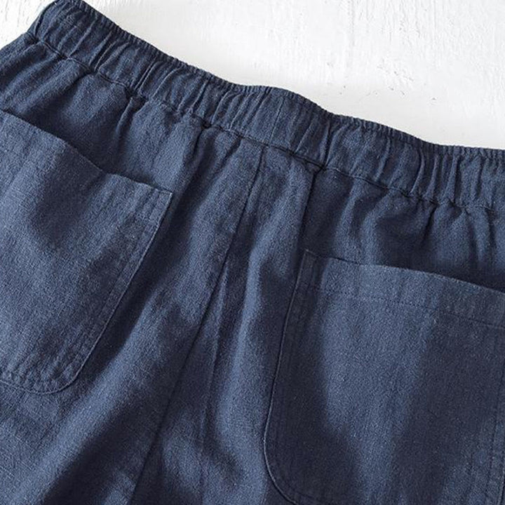 Buddha Stones Sommer-Shorts aus Baumwolle und Leinen mit einfarbigem Kordelzug und elastischer Taille für Herren mit Taschen - image 30