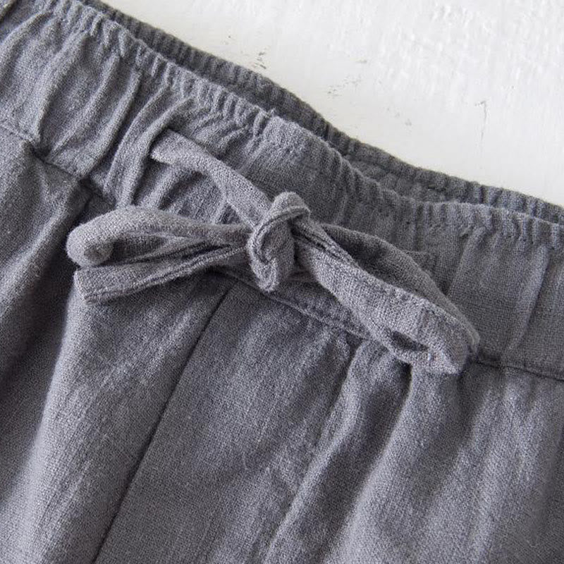 Buddha Stones Sommer-Shorts aus Baumwolle und Leinen mit einfarbigem Kordelzug und elastischer Taille für Herren mit Taschen - image 18