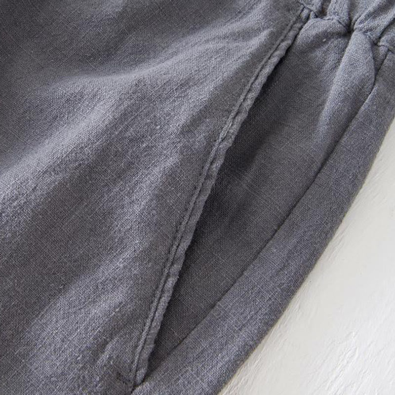 Buddha Stones Sommer-Shorts aus Baumwolle und Leinen mit einfarbigem Kordelzug und elastischer Taille für Herren mit Taschen - image 20