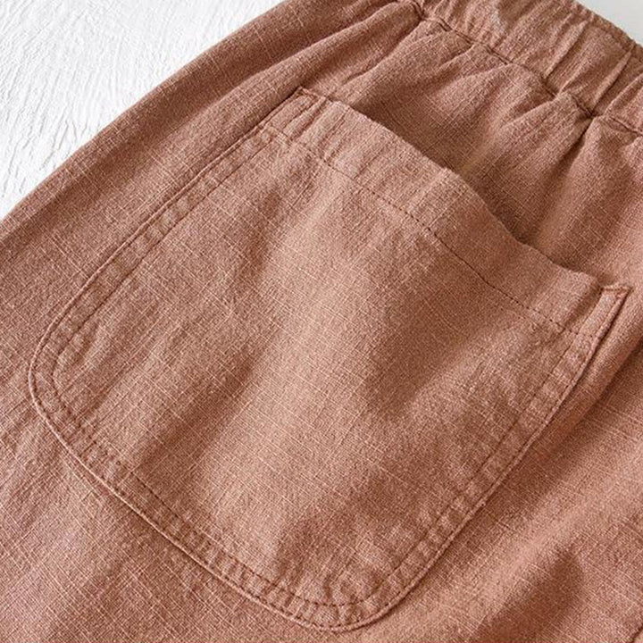 Buddha Stones Sommer-Shorts aus Baumwolle und Leinen mit einfarbigem Kordelzug und elastischer Taille für Herren mit Taschen - image 36