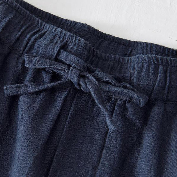 Buddha Stones Sommer-Shorts aus Baumwolle und Leinen mit einfarbigem Kordelzug und elastischer Taille für Herren mit Taschen - image 29