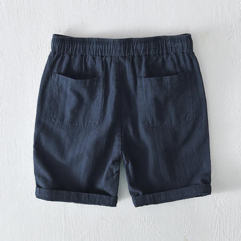 Buddha Stones Sommer-Shorts aus Baumwolle und Leinen mit einfarbigem Kordelzug und elastischer Taille für Herren mit Taschen - image 28