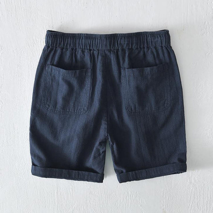 Buddha Stones Sommer-Shorts aus Baumwolle und Leinen mit einfarbigem Kordelzug und elastischer Taille für Herren mit Taschen - image 28