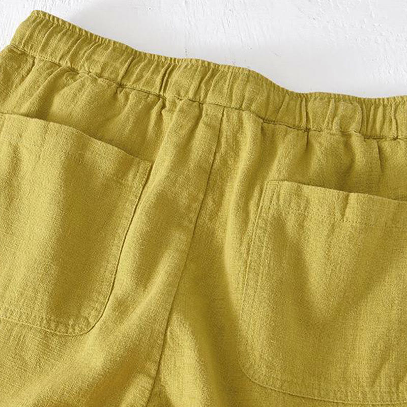 Buddha Stones Sommer-Shorts aus Baumwolle und Leinen mit einfarbigem Kordelzug und elastischer Taille für Herren mit Taschen - image 13