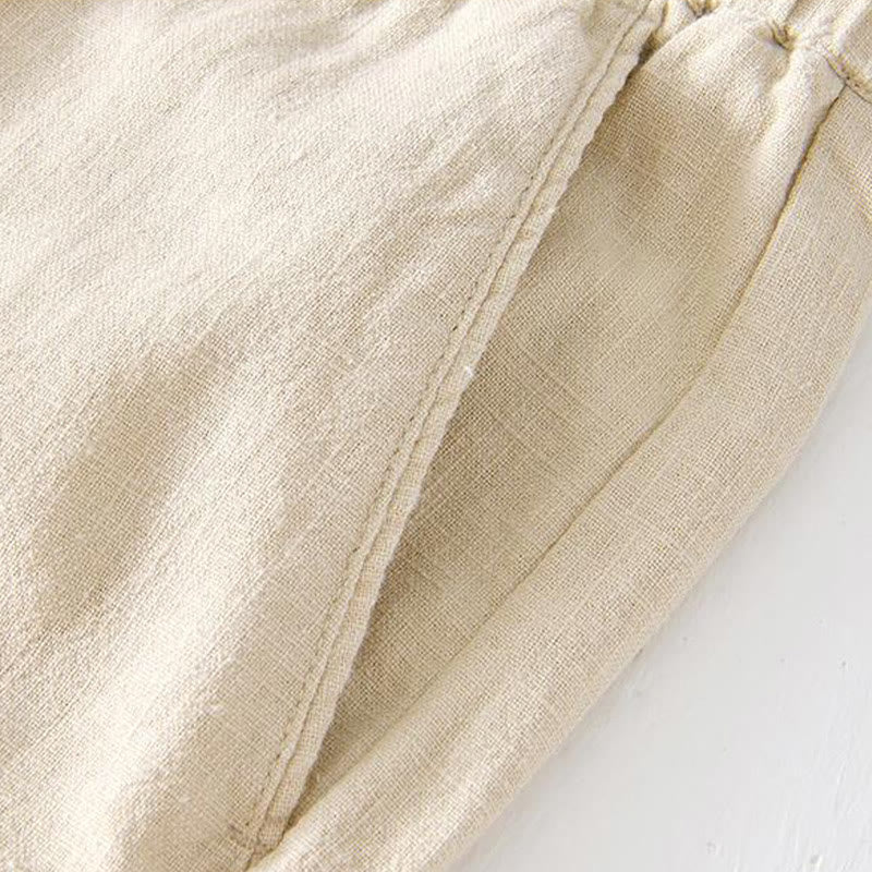 Buddha Stones Sommer-Shorts aus Baumwolle und Leinen mit einfarbigem Kordelzug und elastischer Taille für Herren mit Taschen - image 3