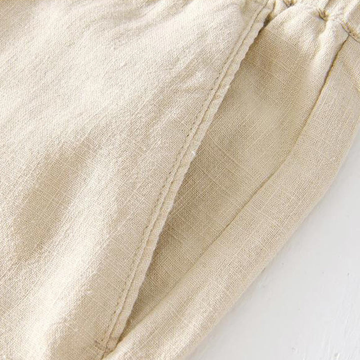 Buddha Stones Sommer-Shorts aus Baumwolle und Leinen mit einfarbigem Kordelzug und elastischer Taille für Herren mit Taschen - image 3