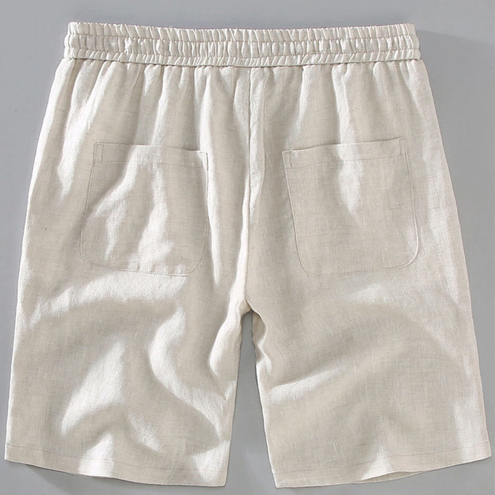 Buddha Stones Sommer-Shorts aus Leinen mit einfarbigem Kordelzug und Knopfdesign für Herren mit Taschen - image 4