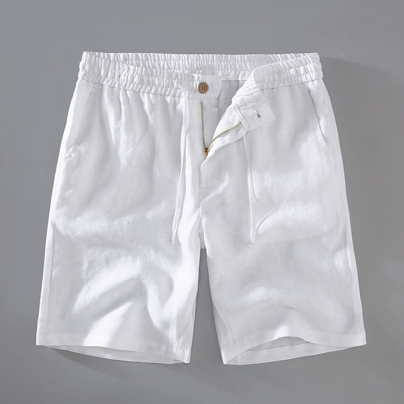 Buddha Stones Sommer-Shorts aus Leinen mit einfarbigem Kordelzug und Knopfdesign für Herren mit Taschen - Weiß - US/ UK/AU42,EU52 (3XL) - image 2