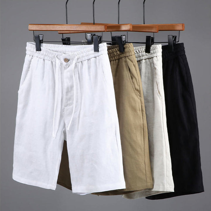 Buddha Stones Sommer-Shorts aus Leinen mit einfarbigem Kordelzug und Knopfdesign für Herren mit Taschen - image 14