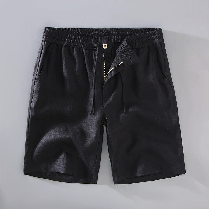 Buddha Stones Sommer-Shorts aus Leinen mit einfarbigem Kordelzug und Knopfdesign für Herren mit Taschen - Schwarz - US/ UK/AU42,EU52 (3XL) - image 11