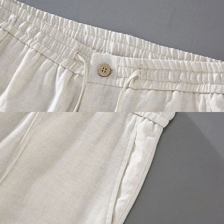 Buddha Stones Sommer-Shorts aus Leinen mit einfarbigem Kordelzug und Knopfdesign für Herren mit Taschen - image 9