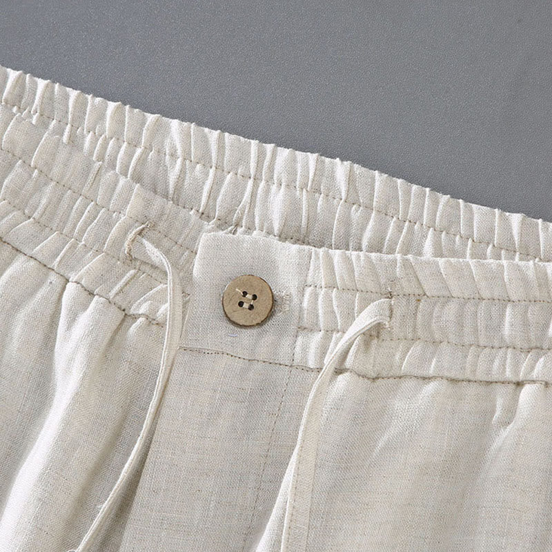 Buddha Stones Sommer-Shorts aus Leinen mit einfarbigem Kordelzug und Knopfdesign für Herren mit Taschen - image 5