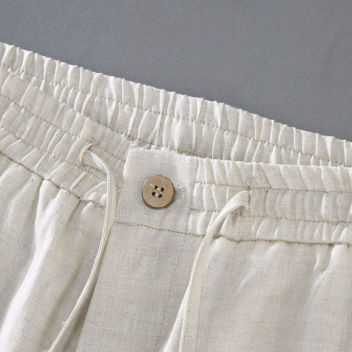 Buddha Stones Sommer-Shorts aus Leinen mit einfarbigem Kordelzug und Knopfdesign für Herren mit Taschen - image 5