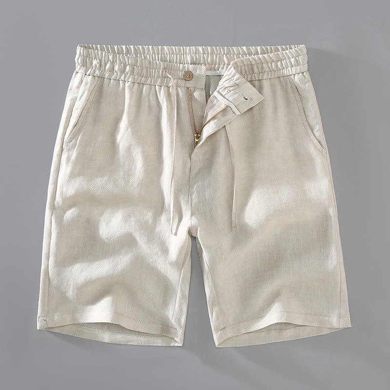 Buddha Stones Sommer-Shorts aus Leinen mit einfarbigem Kordelzug und Knopfdesign für Herren mit Taschen - Leinen - US/ UK/AU42,EU52 (3XL) - image 3