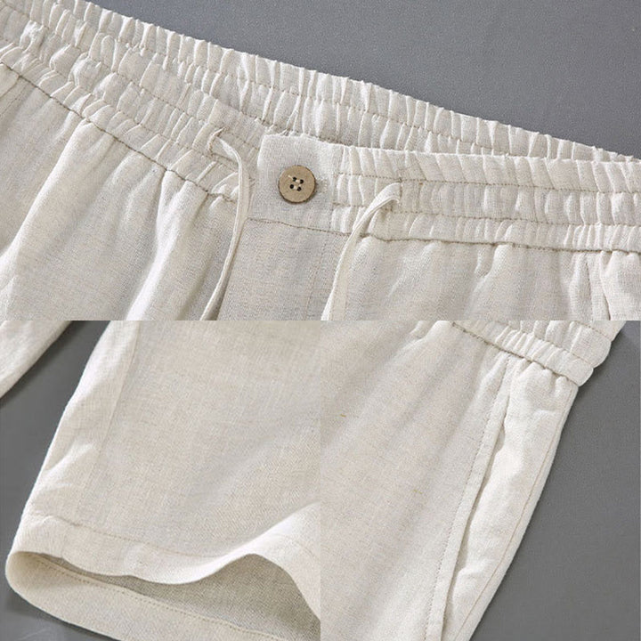 Buddha Stones Sommer-Shorts aus Leinen mit einfarbigem Kordelzug und Knopfdesign für Herren mit Taschen - image 7