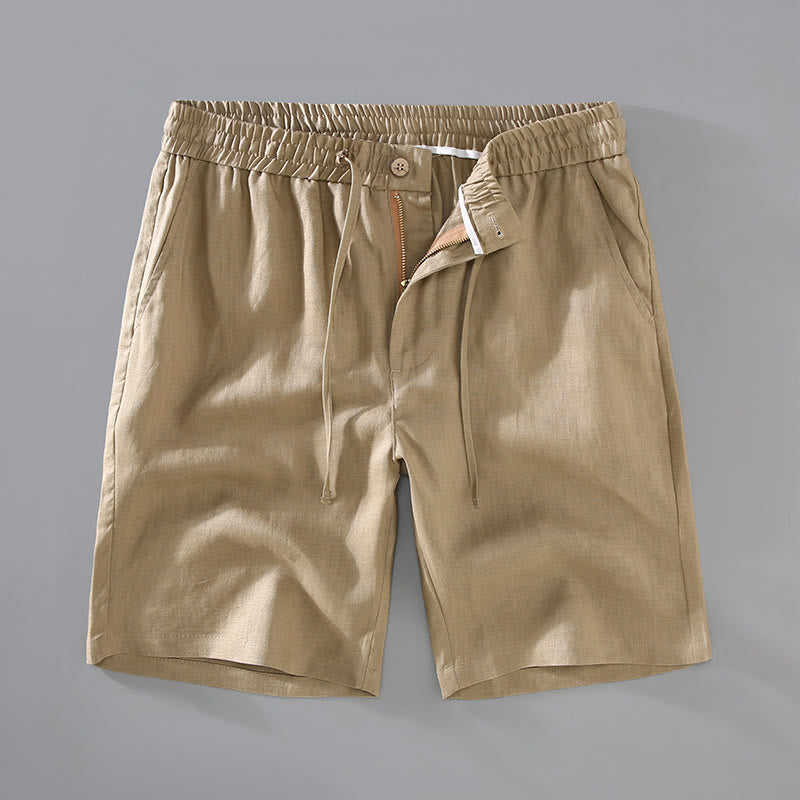 Buddha Stones Sommer-Shorts aus Leinen mit einfarbigem Kordelzug und Knopfdesign für Herren mit Taschen - Goldrute - US/ UK/AU42,EU52 (3XL) - image 1