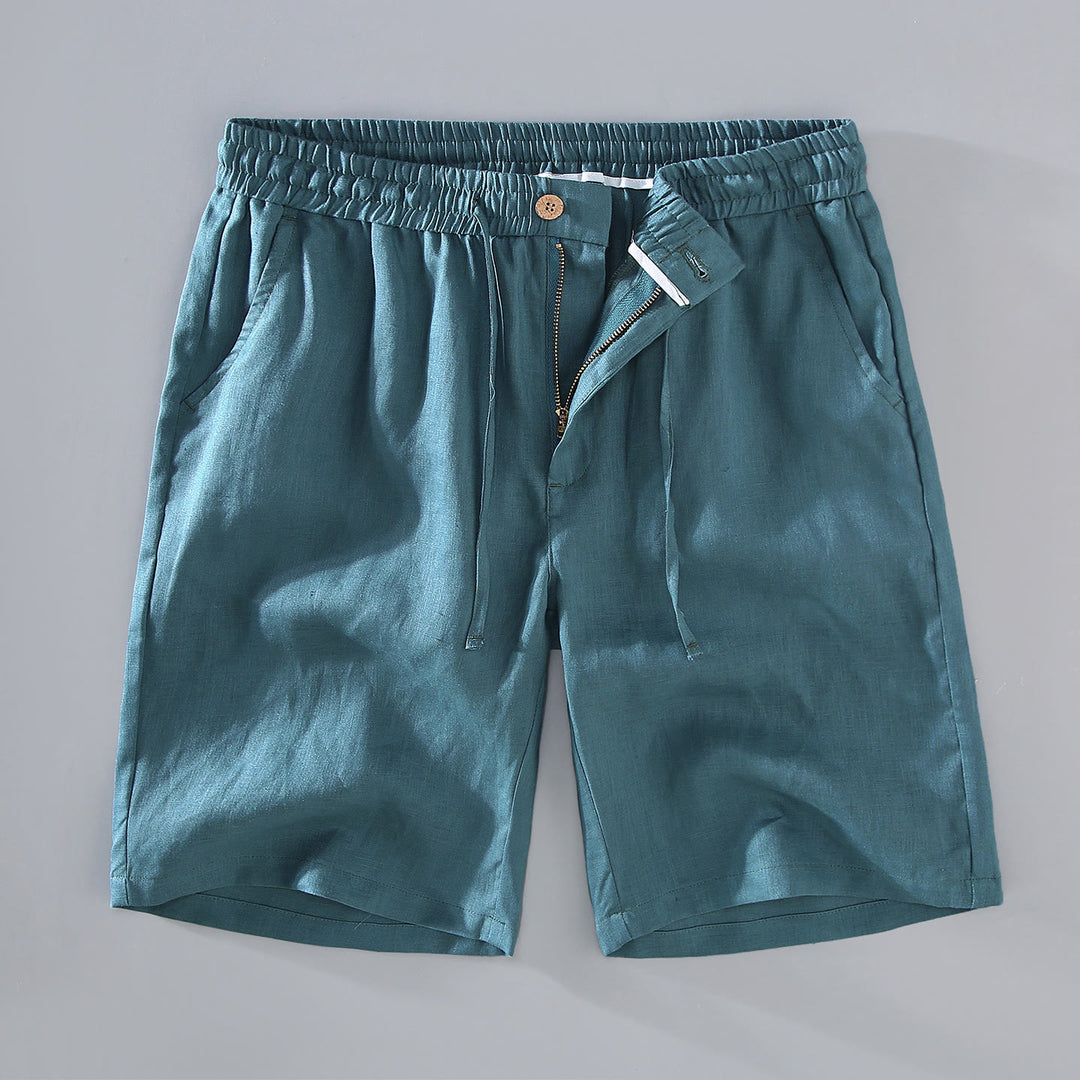 Buddha Stones Sommer-Shorts aus Leinen mit einfarbigem Kordelzug und Knopfdesign für Herren mit Taschen - DunkelCyan - US/ UK/AU42,EU52 (3XL) - image 12