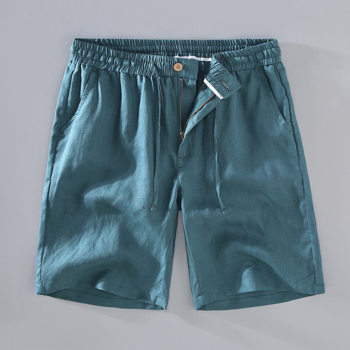 Buddha Stones Sommer-Shorts aus Leinen mit einfarbigem Kordelzug und Knopfdesign für Herren mit Taschen - DunkelCyan - US/ UK/AU42,EU52 (3XL) - image 12