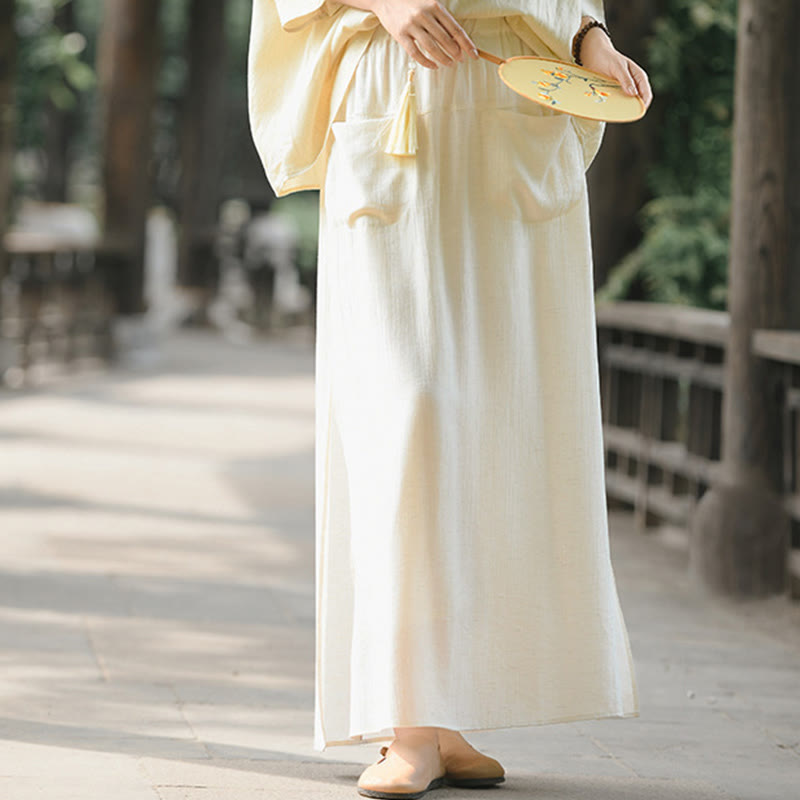 Buddha Stones Damenrockhose mit einfarbigem Saum und Schlitzdesign und Taschen - image 1