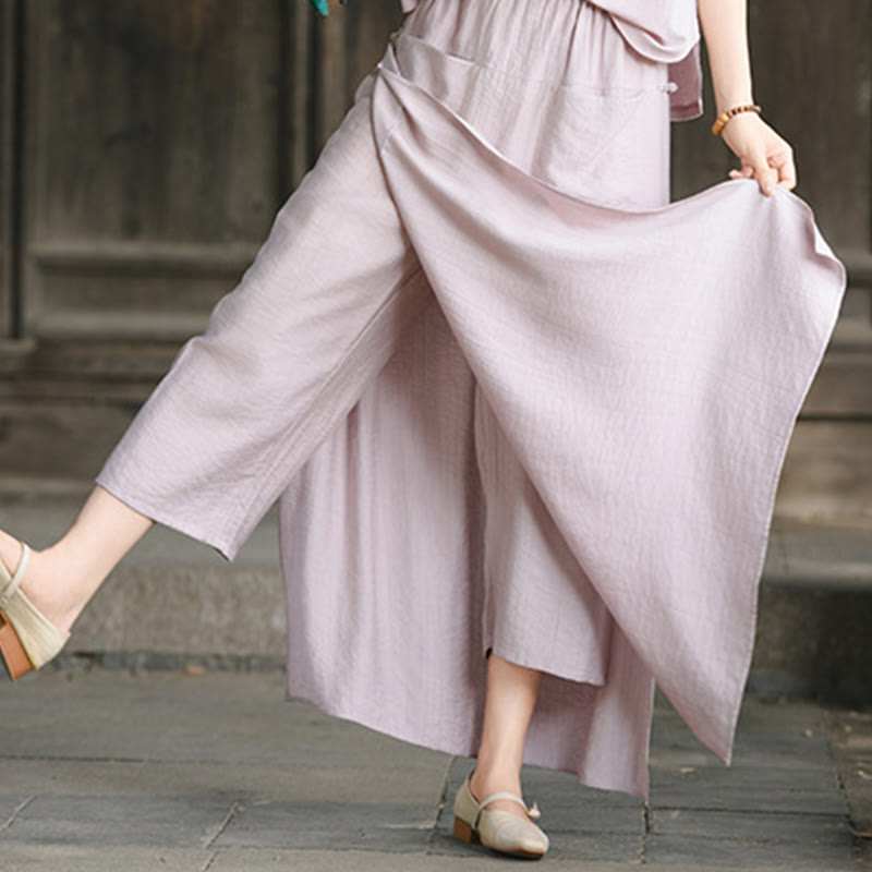 Buddha Stones Damenrockhose mit einfarbigem Saum und Schlitzdesign und Taschen - image 13