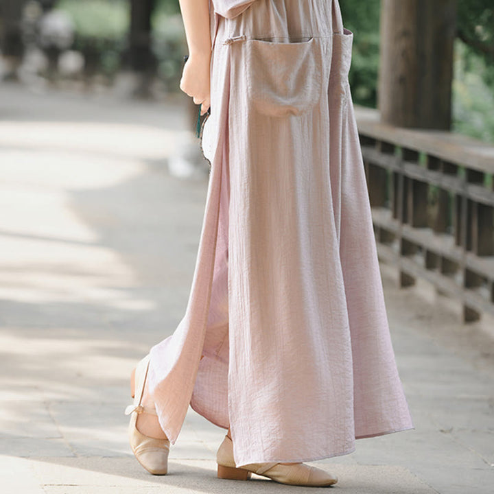 Buddha Stones Damenrockhose mit einfarbigem Saum und Schlitzdesign und Taschen - image 15