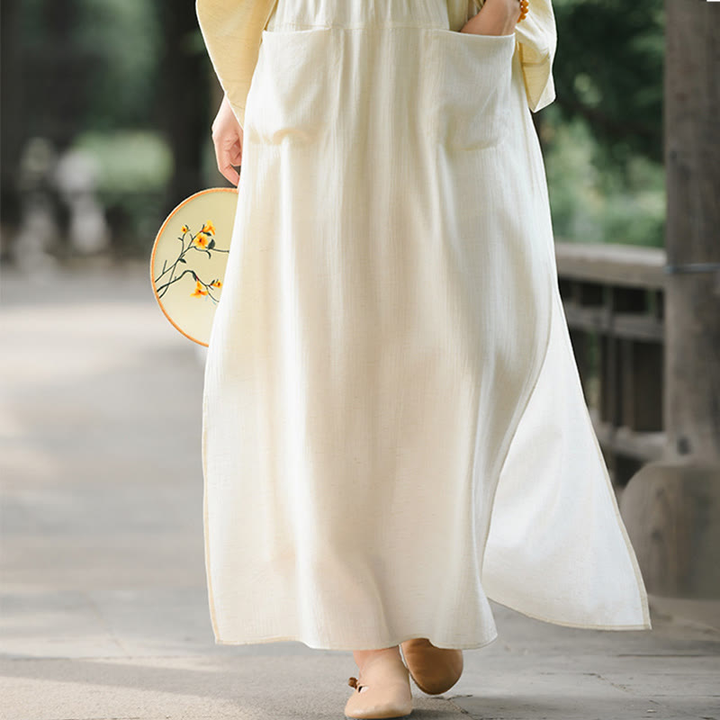 Buddha Stones Damenrockhose mit einfarbigem Saum und Schlitzdesign und Taschen - image 8