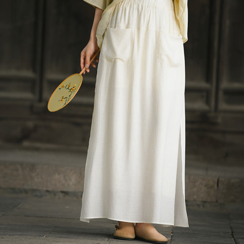 Buddha Stones Damenrockhose mit einfarbigem Saum und Schlitzdesign und Taschen - image 6