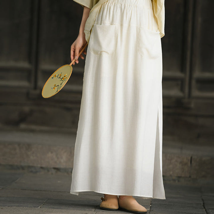 Buddha Stones Damenrockhose mit einfarbigem Saum und Schlitzdesign und Taschen - image 6