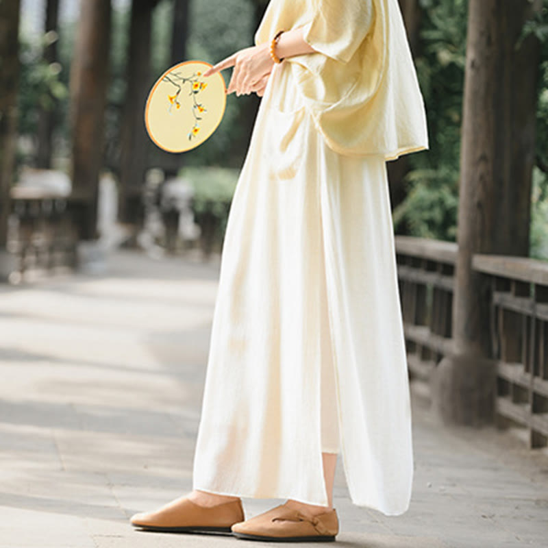 Buddha Stones Damenrockhose mit einfarbigem Saum und Schlitzdesign und Taschen - image 3