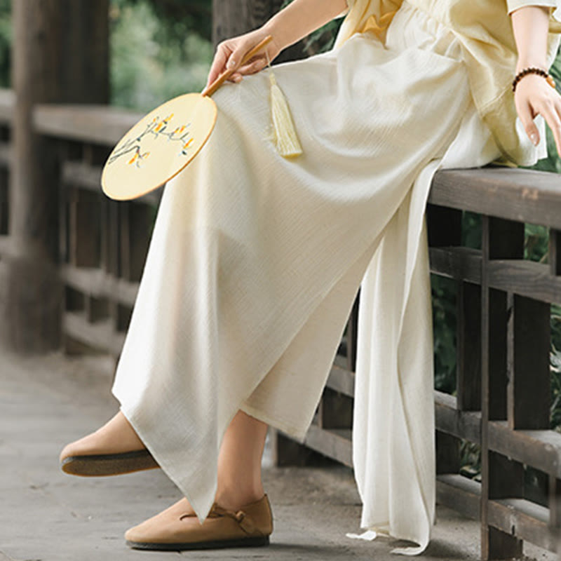 Buddha Stones Damenrockhose mit einfarbigem Saum und Schlitzdesign und Taschen - image 9