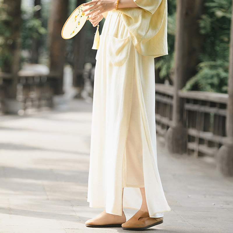 Buddha Stones Damenrockhose mit einfarbigem Saum und Schlitzdesign und Taschen - image 3