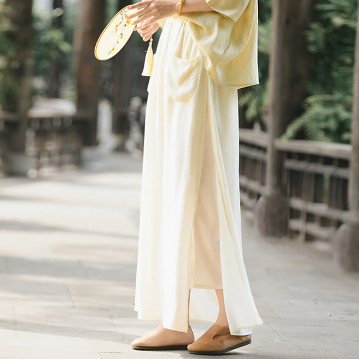 Buddha Stones Damenrockhose mit einfarbigem Saum und Schlitzdesign und Taschen - image 3