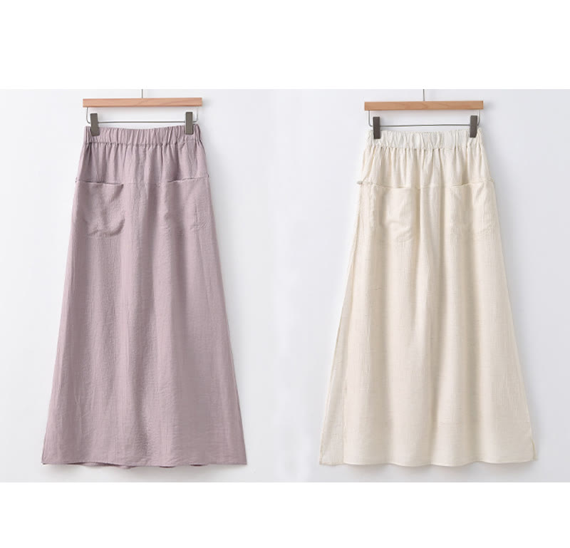 Buddha Stones Damenrockhose mit einfarbigem Saum und Schlitzdesign und Taschen - image 24