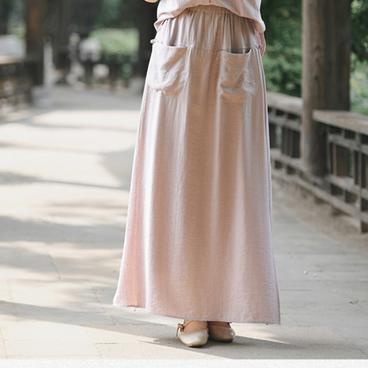 Buddha Stones Damenrockhose mit einfarbigem Saum und Schlitzdesign und Taschen - image 18