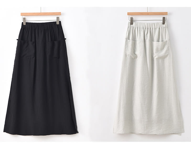 Buddha Stones Damenrockhose mit einfarbigem Saum und Schlitzdesign und Taschen - image 24